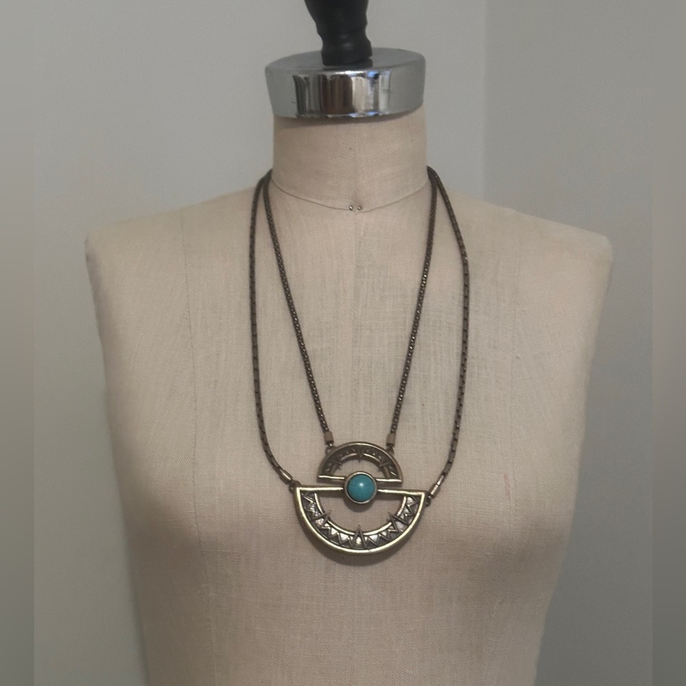 Double chain Turquoise & Brass necklace